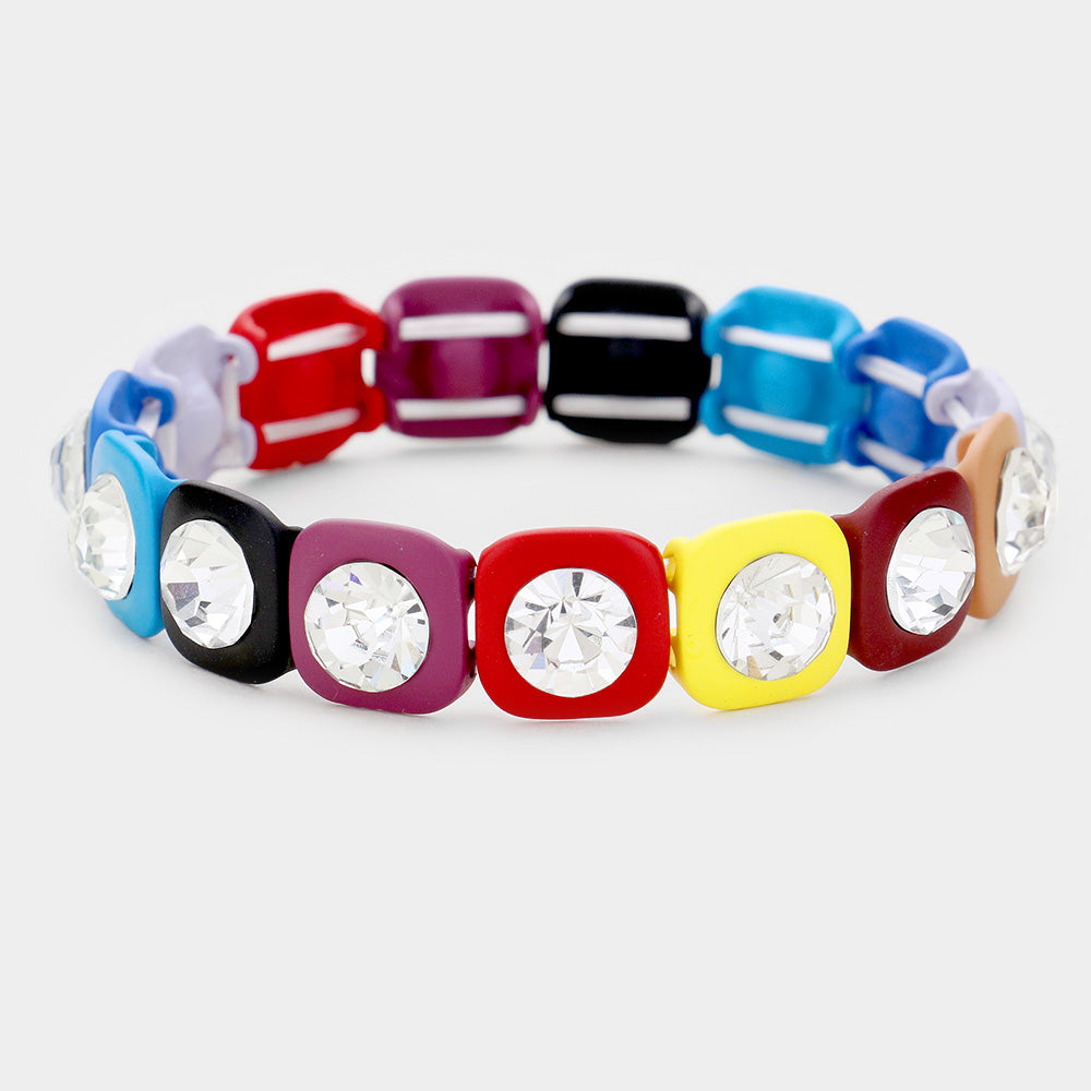 Madeline Love Multi, Red Color Block Rhinestone Stretch Bracelet - Bracelets