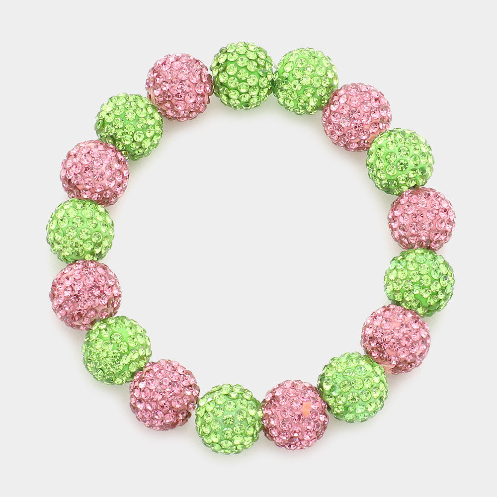Madeline Love Pink&Green Rhinestone Pave Ball Stretch Bracelet - Bracelets