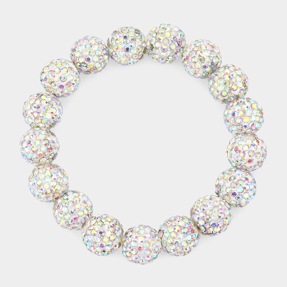 Madeline Love AB, Silver Rhinestone Pave Ball Stretch Bracelet - Bracelets