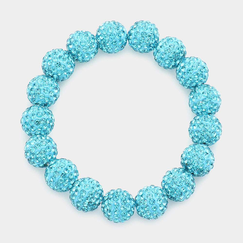 Madeline Love Aqua Rhinestone Pave Ball Stretch Bracelet - Bracelets