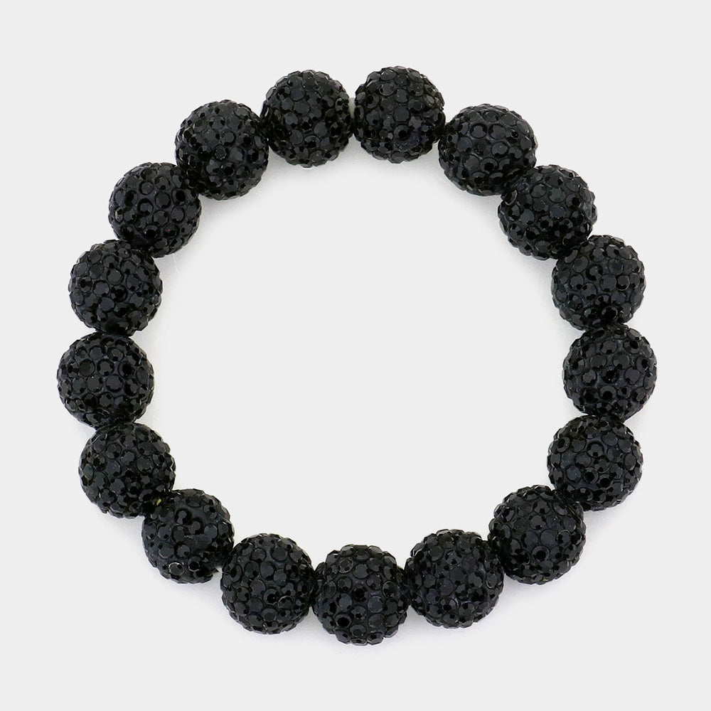 Madeline Love Black Rhinestone Pave Ball Stretch Bracelet - Bracelets