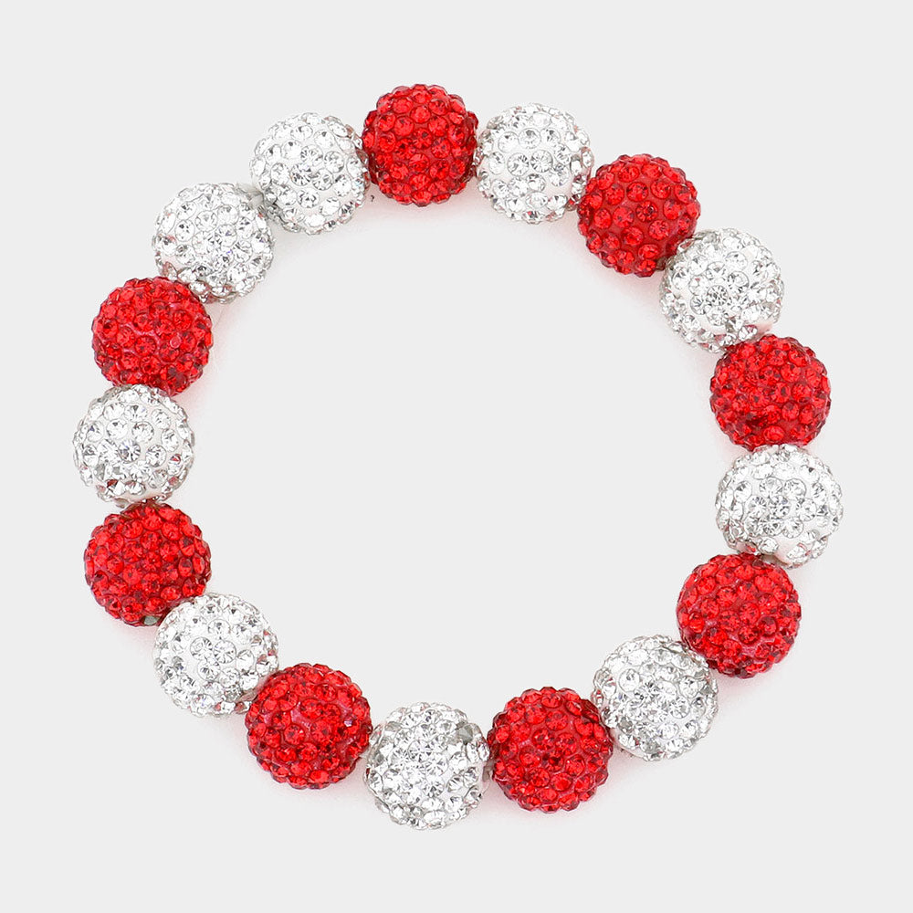 Madeline Love Clear, Red Rhinestone Pave Ball Stretch Bracelet - Bracelets