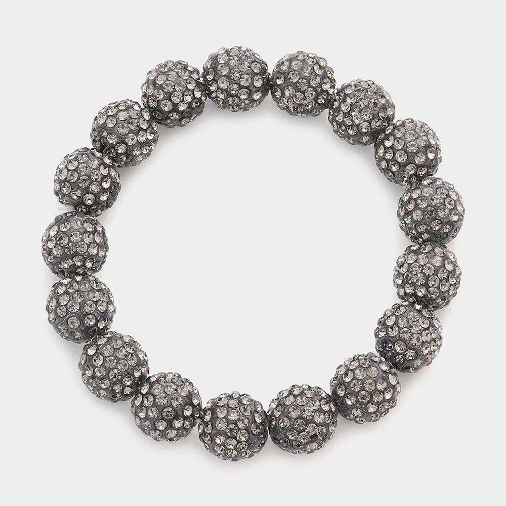 Madeline Love Hematite Rhinestone Pave Ball Stretch Bracelet - Bracelets