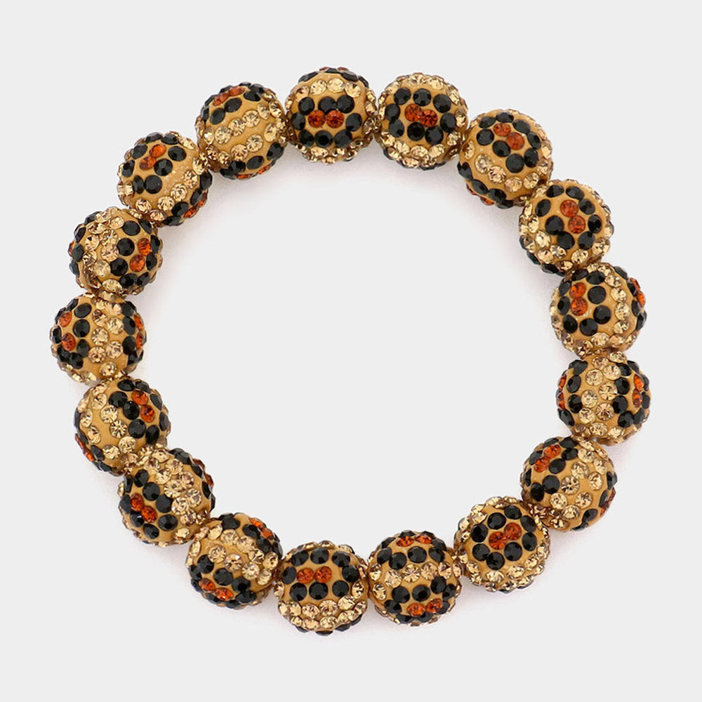 Madeline Love Leopard Leopard Patterned Rhinestone Pave Ball Stretch Bracelet - Bracelets
