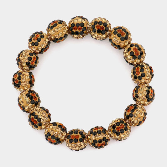 Madeline Love Leopard Leopard Patterned Rhinestone Pave Ball Stretch Bracelet - Bracelets