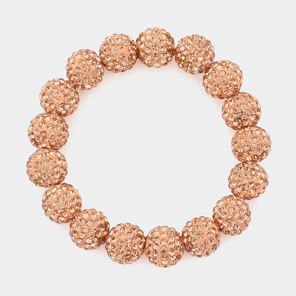 Madeline Love Peach Rhinestone Pave Ball Stretch Bracelet - Bracelets