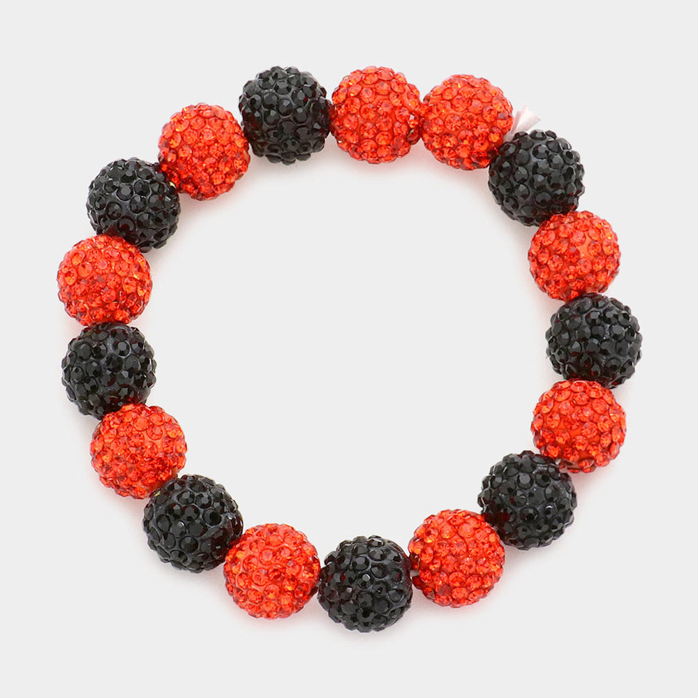Madeline Love Black, Orange Rhinestone Pave Ball Stretch Bracelet - Bracelets