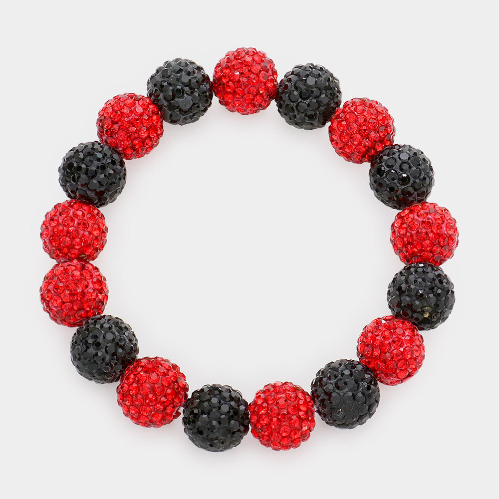 Madeline Love Black, Red Rhinestone Pave Ball Stretch Bracelet - Bracelets