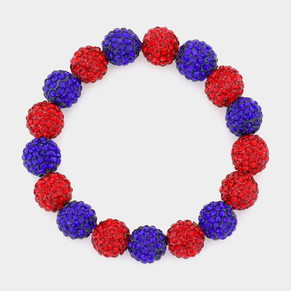 Madeline Love Red, Sapphire Rhinestone Pave Ball Stretch Bracelet - Bracelets