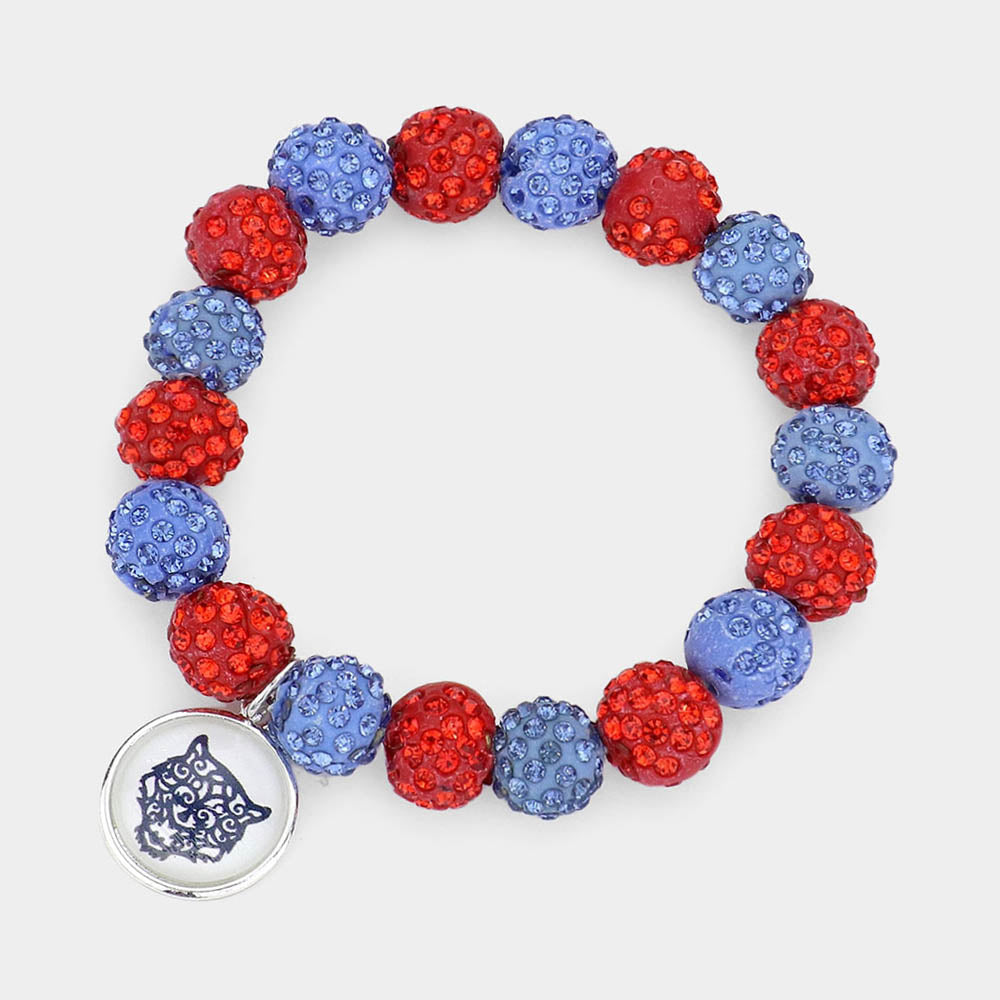 Madeline Love Blue, Orange Tiger Accented Round Charm Shamballa Ball Stretch Bracelet - Bracelets