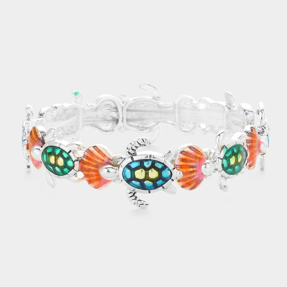 Multi Enamel Turtle Shell Stretch Bracelet