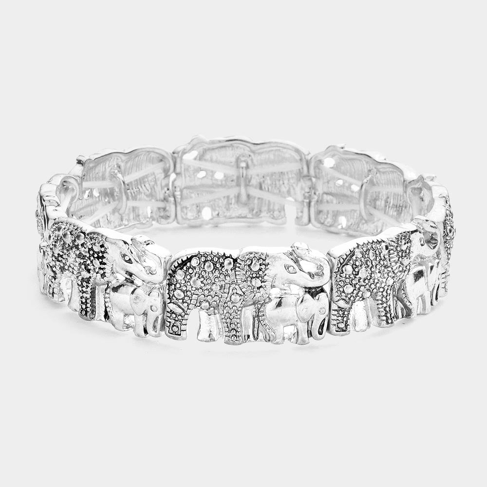 Madeline Love Antique Silver Elephant Antique Metal Stretch Bracelet - Bracelets