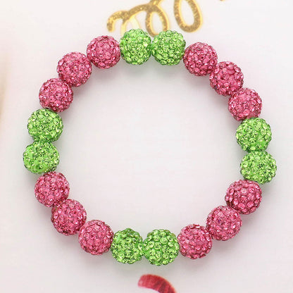Madeline Love Pink&Green Shamballa Ball Beaded Stretch Bracelet - Bracelets