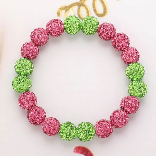 Madeline Love Pink&Green Shamballa Ball Beaded Stretch Bracelet - Bracelets