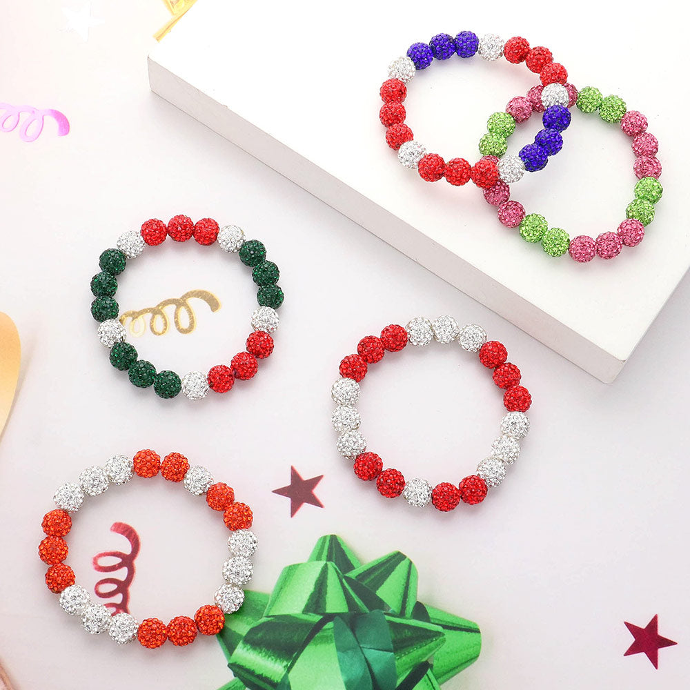 Madeline Love Pink&Green Shamballa Ball Beaded Stretch Bracelet - Bracelets - extra