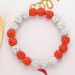 Madeline Love Orange, White Shamballa Ball Beaded Stretch Bracelet - Bracelets