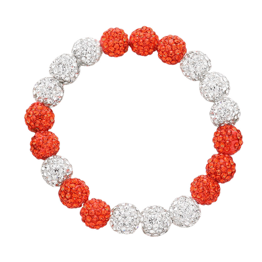Madeline Love Orange, White Shamballa Ball Beaded Stretch Bracelet - Bracelets - desc