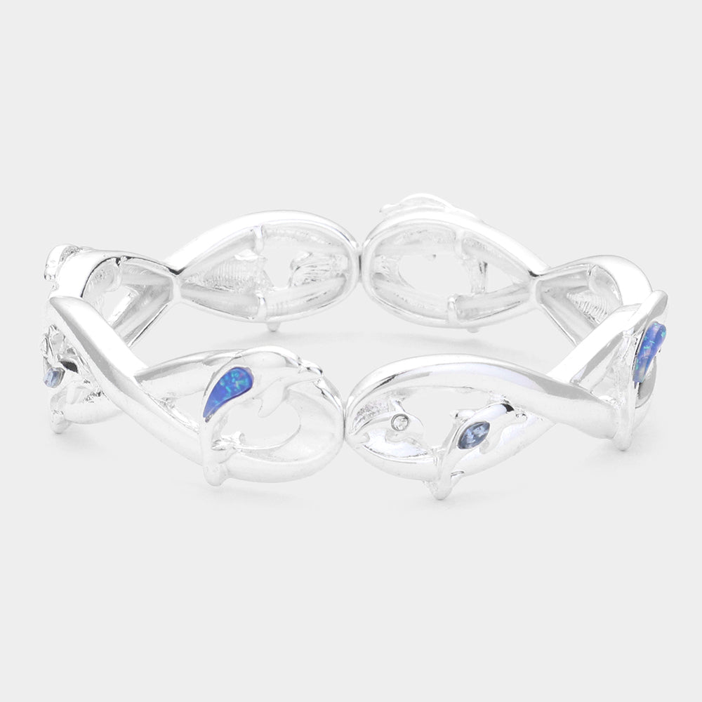 Multi, Silver Dolphin Metal Stretch Bracelet