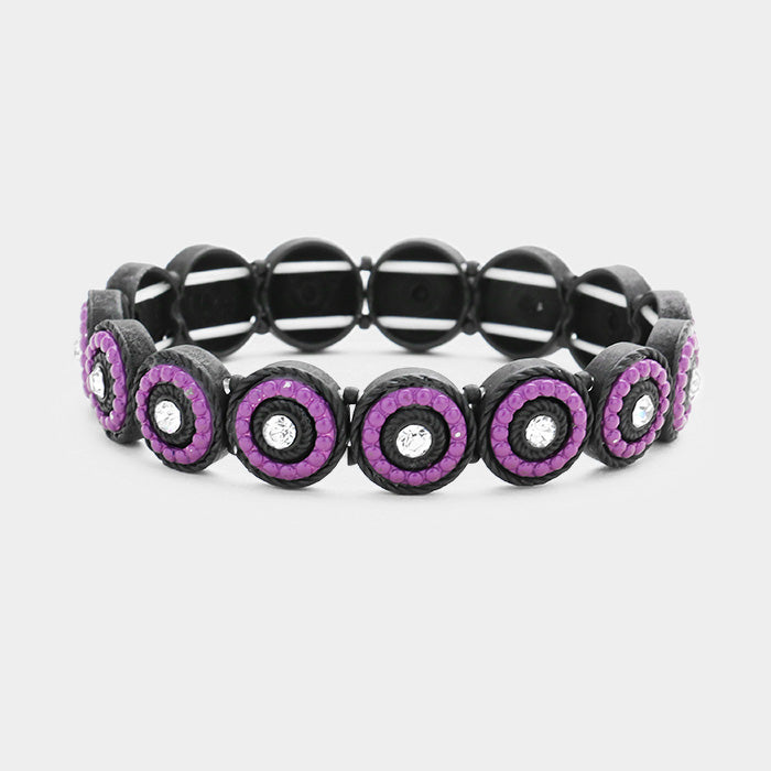 Madeline Love Clear, Black, Amethyst Round Boho Beaded Stretch Bracelet - Bracelets