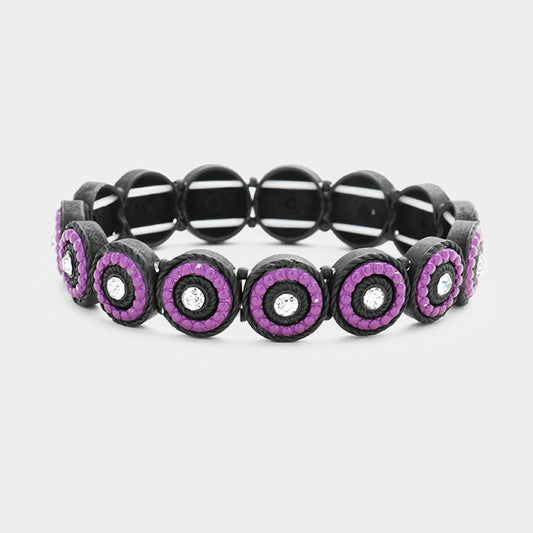 Madeline Love Clear, Black, Amethyst Round Boho Beaded Stretch Bracelet - Bracelets