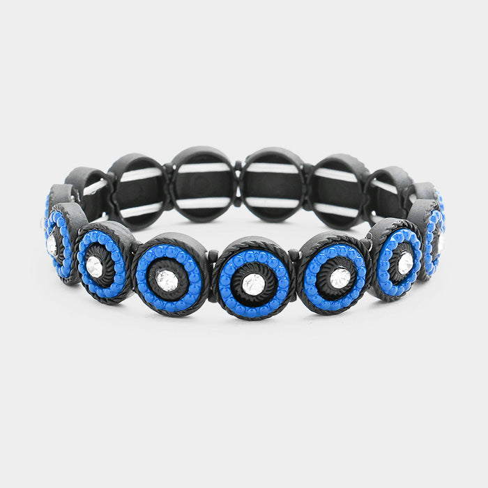 Madeline Love Montana Blue, Clear, Black Round Boho Beaded Stretch Bracelet - Bracelets