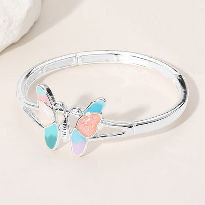 Madeline Love Multi, Silver Sea Glass Enamel Butterfly Pointed Stretch Bracelet - Bracelets