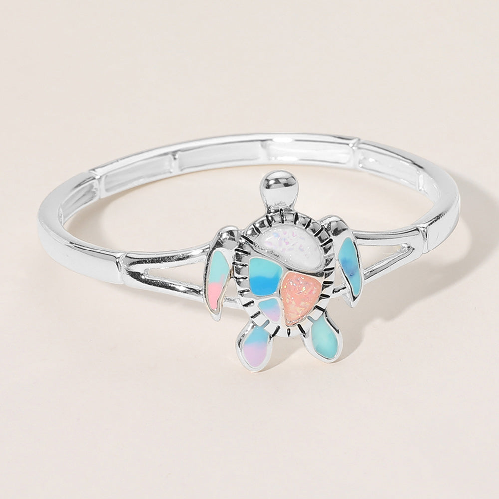 Madeline Love Multi, Silver Sea Glass Enamel Sea Turtle Pointed Stretch Bracelet - Bracelets