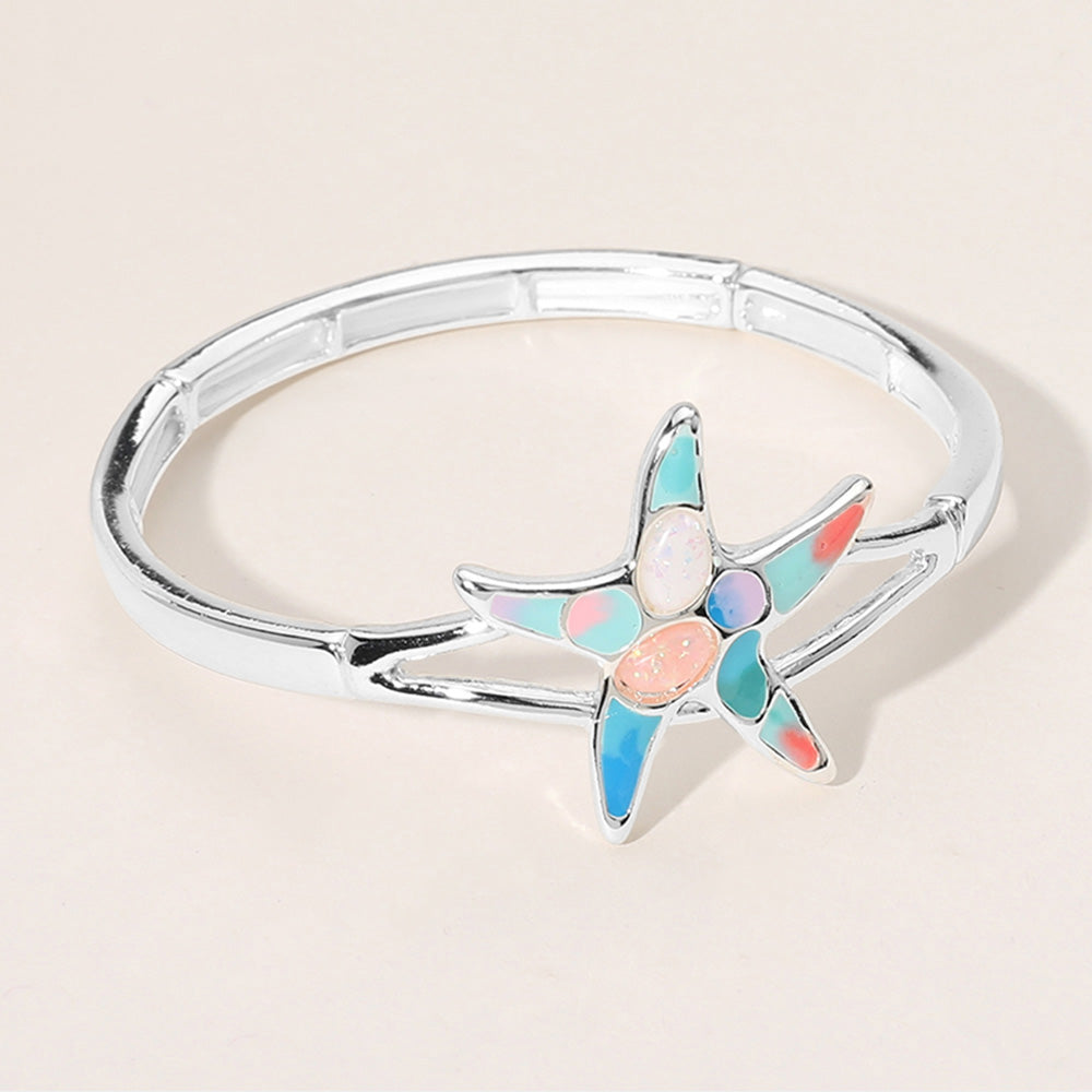 Madeline Love Multi, Silver Sea Glass Enamel Starfish Pointed Stretch Bracelet - Bracelets