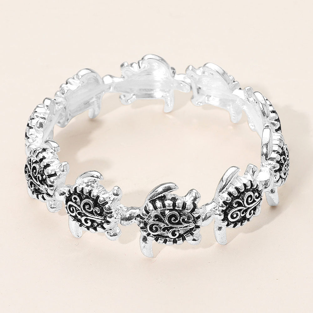 Madeline Love Antique Silver Antique Metal Sea Turtle Stretch Bracelet - Bracelets