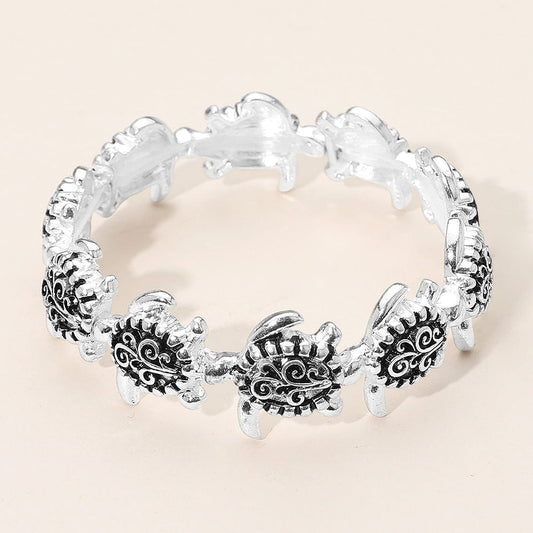 Madeline Love Antique Silver Antique Metal Sea Turtle Stretch Bracelet - Bracelets