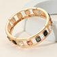 Madeline Love Black, Gold Emerald Cut Stone Embellished Open Frame Stretch Bracelet - Bracelets