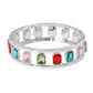Madeline Love Multi, Silver Emerald Cut Stone Embellished Open Frame Stretch Bracelet - Bracelets - desc