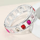 Madeline Love Pink, Silver Emerald Cut Stone Embellished Open Frame Stretch Bracelet - Bracelets