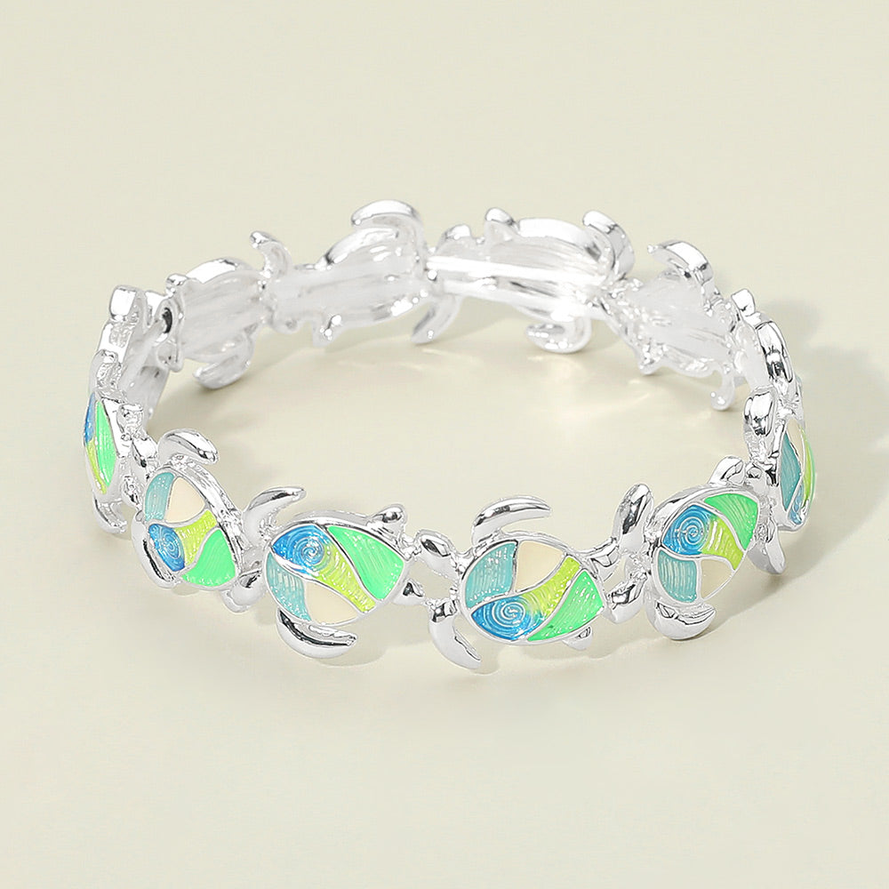 Madeline Love Multi, Silver Sea Turtle Beaded Stretch Bracelet - Bracelets
