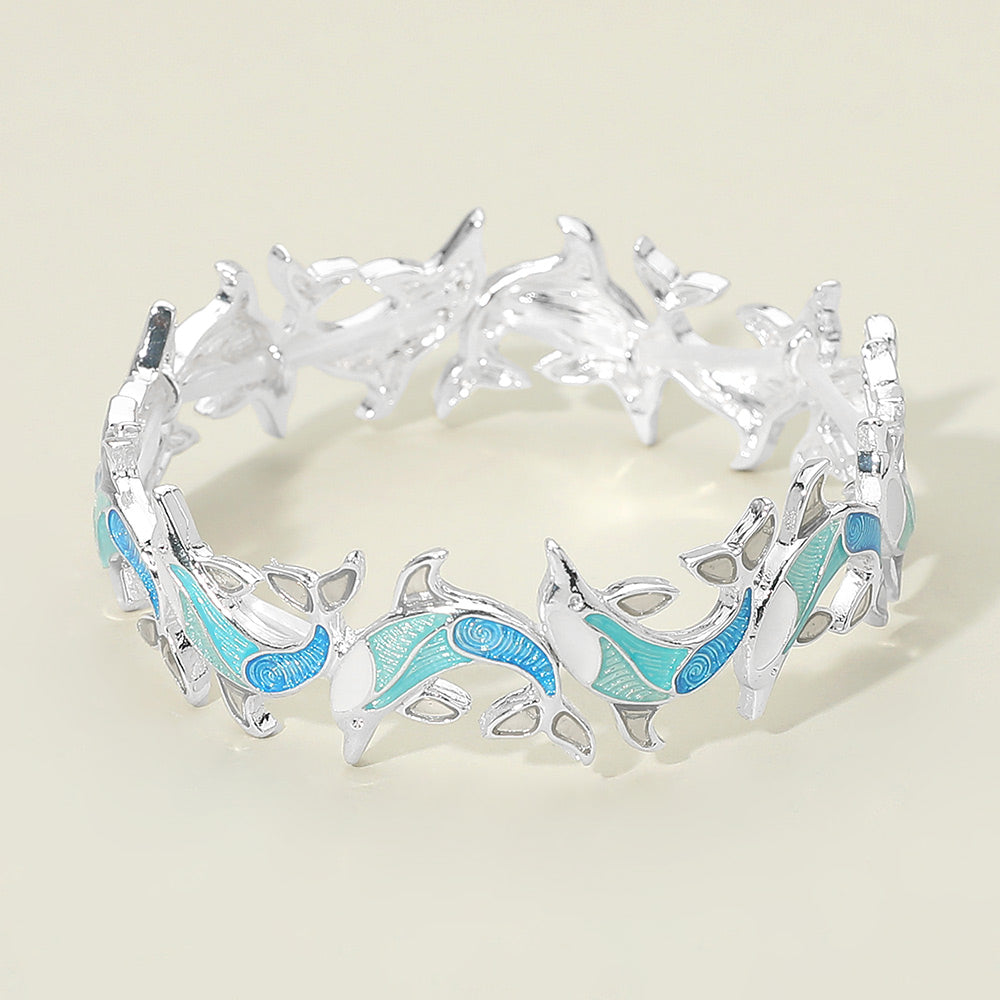 Madeline Love Multi, Silver Dolphin Beaded Stretch Bracelet - Bracelets
