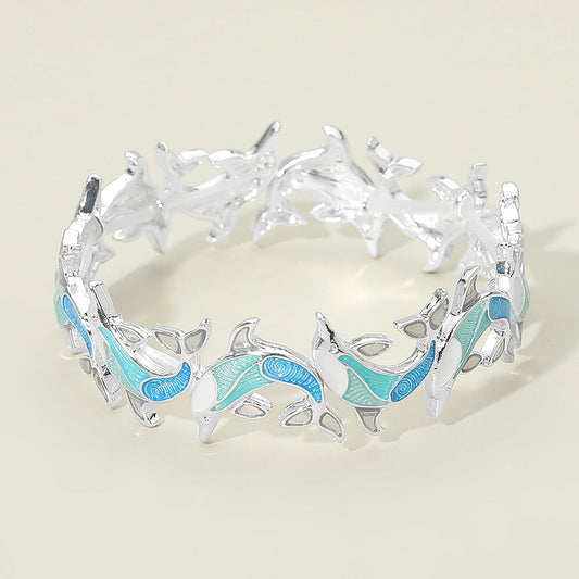 Madeline Love Multi, Silver Dolphin Beaded Stretch Bracelet - Bracelets