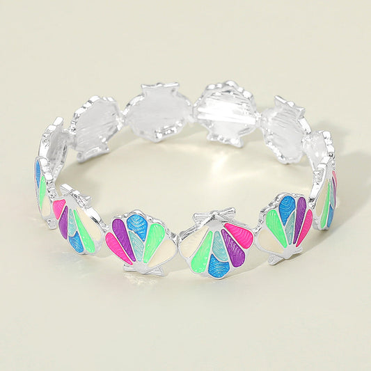 Madeline Love Multi, Silver Shell Beaded Stretch Bracelet - Bracelets