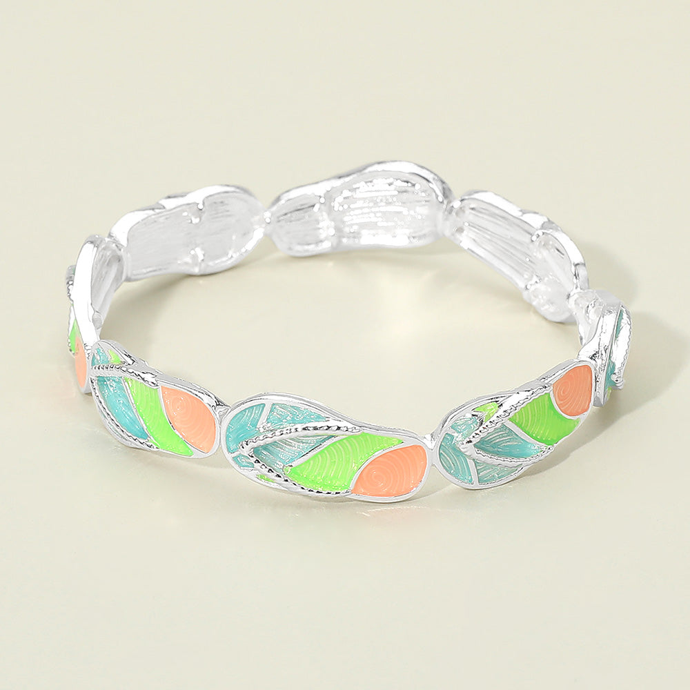 Madeline Love Multi, Silver Flip Flop Beaded Stretch Bracelet - Jewelry