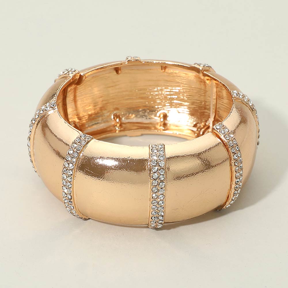 Madeline Love Clear, Gold Rhinestone Pave Line Wide Metal Stretch Bracelet