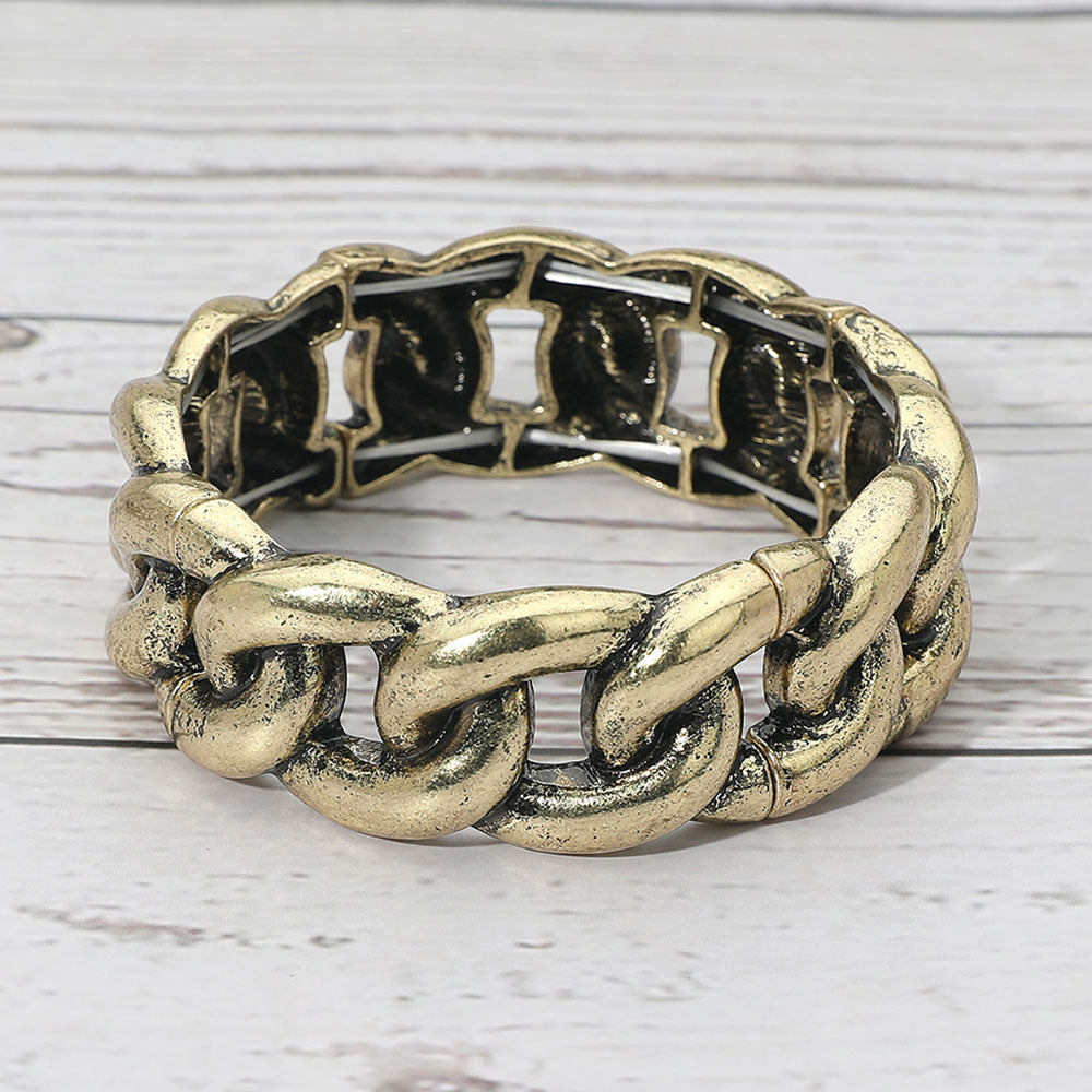 Madeline Love Gold Burnished Boho Bold Chunky Metal Chain Stretch Bracelet - Bracelets