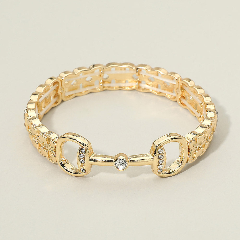 Madeline Love Clear, Gold Stone Pave Horsebit Accent Stretch Bracelet