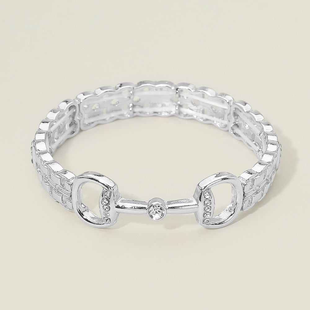 Madeline Love Clear, Silver Stone Pave Horsebit Accent Stretch Bracelet