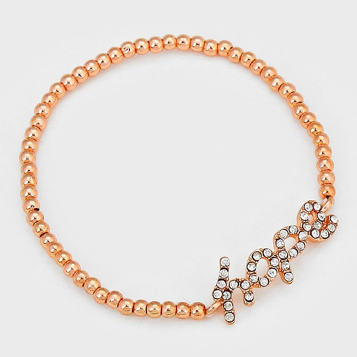 Madeline Love Clear, Rose Gold Crystal "Hope" Metal Ball Stretch Bracelet - Jewelry