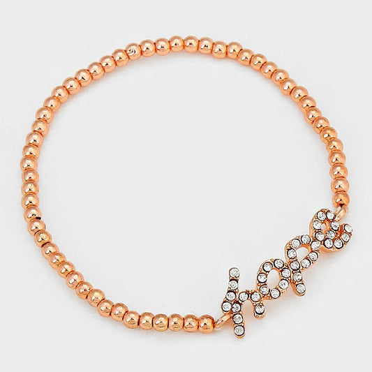 Madeline Love Clear, Rose Gold Crystal "Hope" Metal Ball Stretch Bracelet - Jewelry