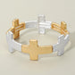 Madeline Love Matte gold, Matte Silver Worn Metal Cross Stretch Bracelet - Bracelets