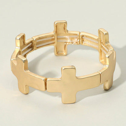Madeline Love Matte gold Worn Metal Cross Stretch Bracelet - Bracelets