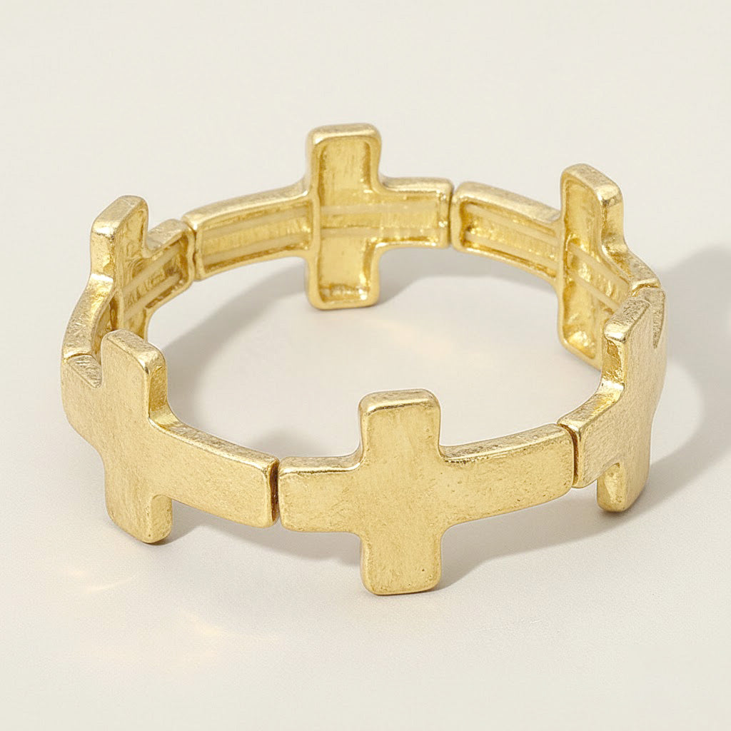 Madeline Love Worn Gold Worn Metal Cross Stretch Bracelet - Bracelets