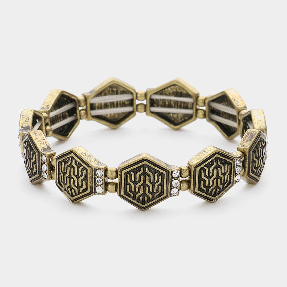 Madeline Love Gold Burnished Archaic Hex Stretch Bracelet - Bracelets