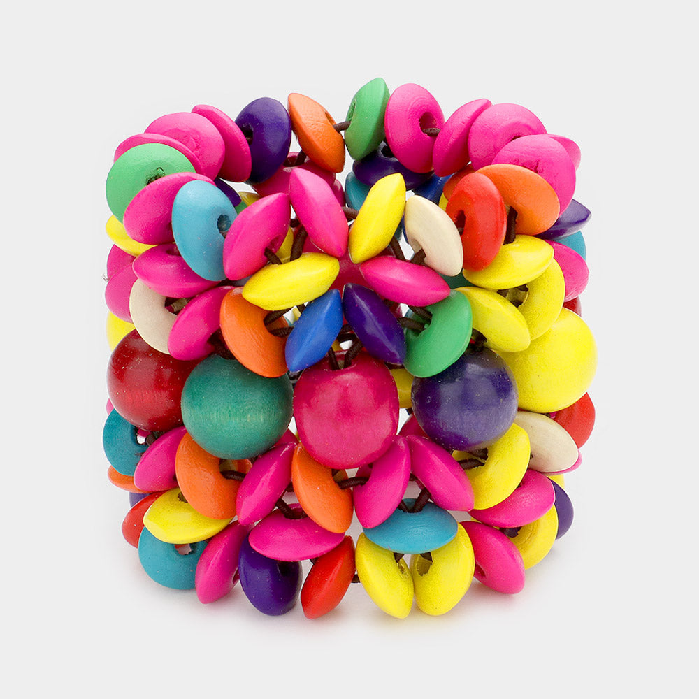 Madeline Love Multi Colorful Wood Stretch Bracelet - Bracelets