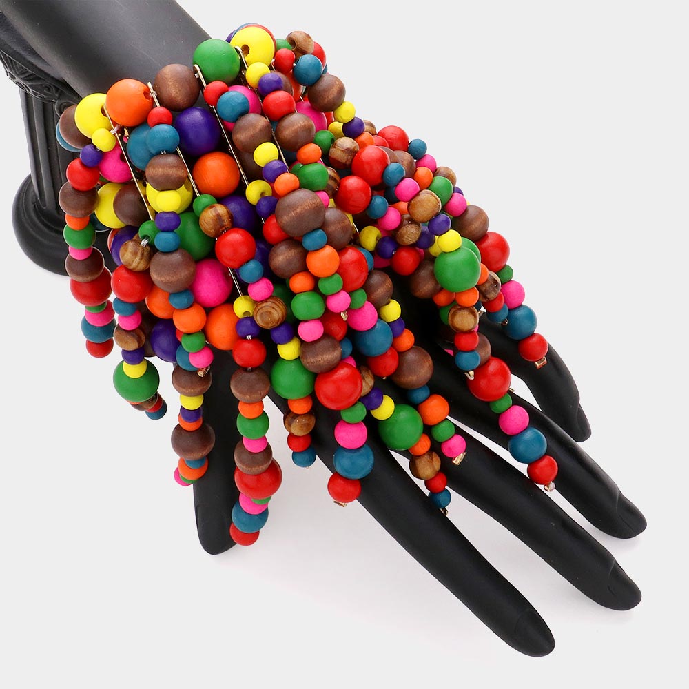 Madeline Love Multi Colorful Wood Ball Cluster Stretch Bracelet - Bracelets